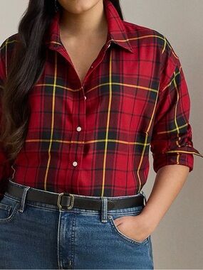 Lauren Ralph Lauren Red Plaid Button Down Shirt Cotton 1X Classic